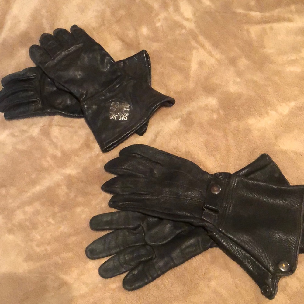 Motorcycle Leather Gauntlet Gloves (Two Pair)